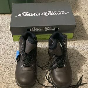 Eddie Bauer Men's Dark Brown Leather Everett Hiking Boots 9, new‎